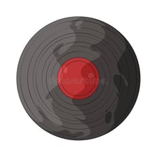 An illustrative arrangement of a record book and a ring, representing the component words.