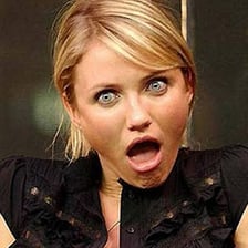 A celebrity with a startled expression