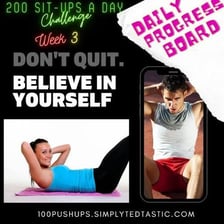 A simple visual sequence linking a sit-up exercise with the word ON.