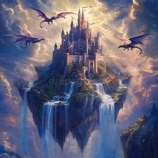 A fantastical castle floating above the clouds.