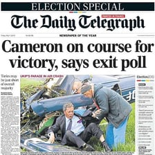 A printed front page of The Daily Telegraph newspaper.
