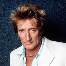 A portrait of singer Rod Stewart.
