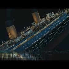 The Titanic ship shown sinking in the sea