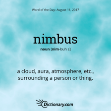 A simple word-transformation diagram linking a nimbus cloud with an omnibus vehicle.
