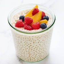 A bowl of pale sago pudding.