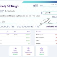 A paycheck representing wage income.