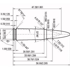 A diagram showing how the calibre of a gun barrel is measured