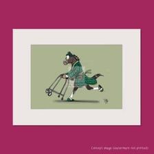 An illustration of a rider mounted on a horse.
