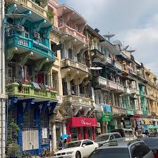 A historic street scene in Rangoon, the former name of Yangon.