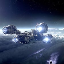 A spacecraft travelling through outer space