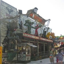 A ghost train ride at a funfair.
