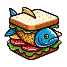 A seafood sandwich illustrating fish surrounding a filling.