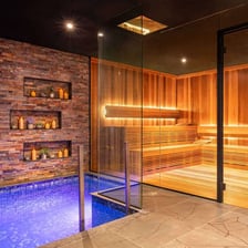 A spa interior containing sauna and bathing facilities.