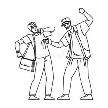 An illustration representing a long-running feud between two rival groups.