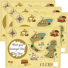 Children taking part in a treasure hunt using a map and clues.