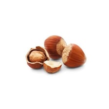 A hazelnut still enclosed in its hard shell.