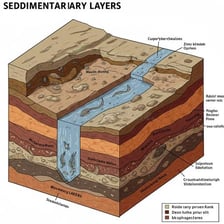 A diagram showing distinct geological layers or strata