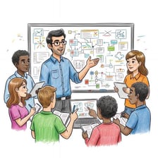A teacher explaining a diagram on a board