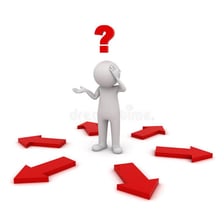 An illustration of a person looking confused among several crossing arrows.
