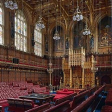 The chamber of the British House of Lords.