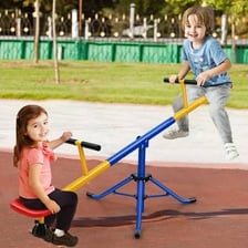 Children using a seesaw on a playground.