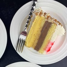 A slice of sponge cake that has been soaked with alcohol.