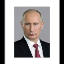 A formal portrait of Vladimir Putin.