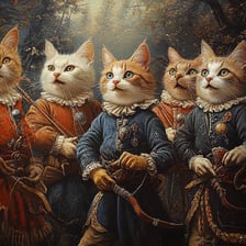 A theatrical scene combining imagery of the Greek god Pan and a cat