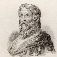 An illustration representing Aristophanes, the ancient Greek playwright.
