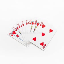 Playing cards displaying the hearts suit.