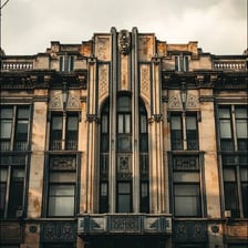 A building facade displaying characteristic Art Deco geometric decoration