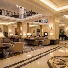 A hotel lobby where background music might be played