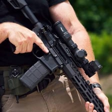 A modern rifle displayed as a firearm