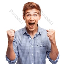 A person celebrating with an excited expression