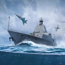 A naval warship sailing at sea