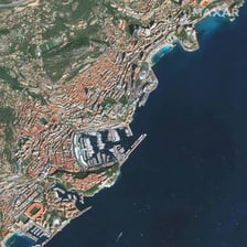 An aerial view of Monaco's densely built coastline.
