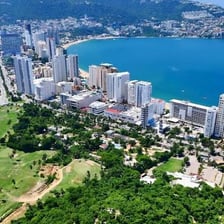 A view of Acapulco Bay and its coastal city in Mexico