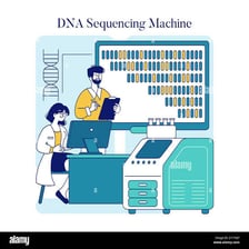 An illustration of DNA being analysed in a genome-sequencing laboratory