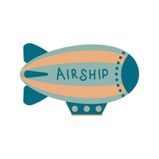 An educational wordplay-style illustration of a blimp airship.