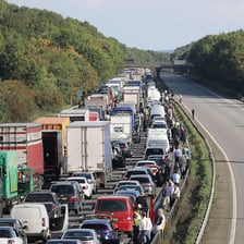 Traffic stopped on a congested motorway.