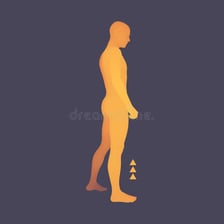 A person shown standing upright after rising from a seated position.