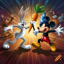 Daffy Duck and Mickey Mouse shown as cartoon characters