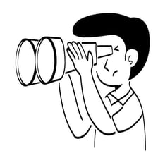 A person looking toward a distant object along a clear line of sight.