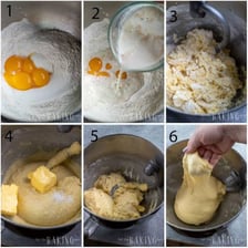 Baker’s yeast being mixed into dough for bread.