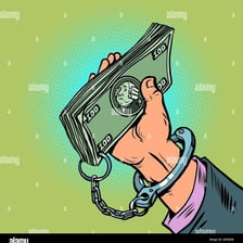 An illustrative scene showing excessive desire for money and possessions.