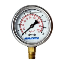A dial gauge with a needle indicating a measurement
