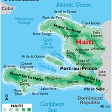 Map and landscape representing Haiti in the Caribbean