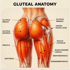 An anatomical illustration showing the human buttocks