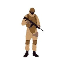 A soldier receiving or carrying a weapon