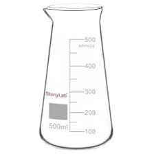 A laboratory beaker containing a corrosive acid.